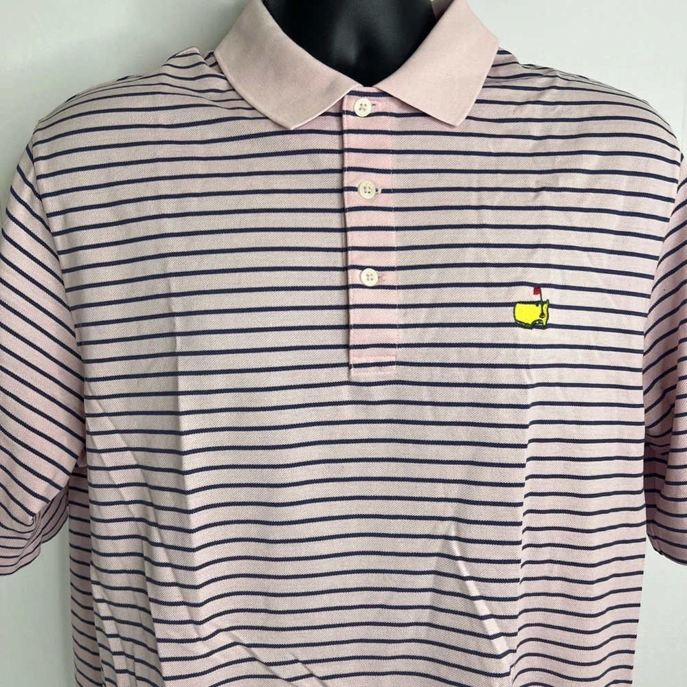 Polo Golf Ralph‎ Lauren Mens Large Shortsleeve Pink Blue Stripe-100% Pima Cotton